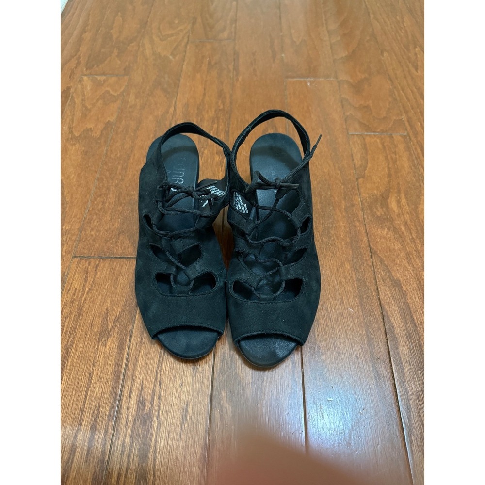 Munro Jillie Black Suede Lace Up Block Heel Sandals Womens 6M M471986